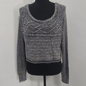 NWT Free People We The Free Washed Charcoal Cropped Cable Knit Sweater